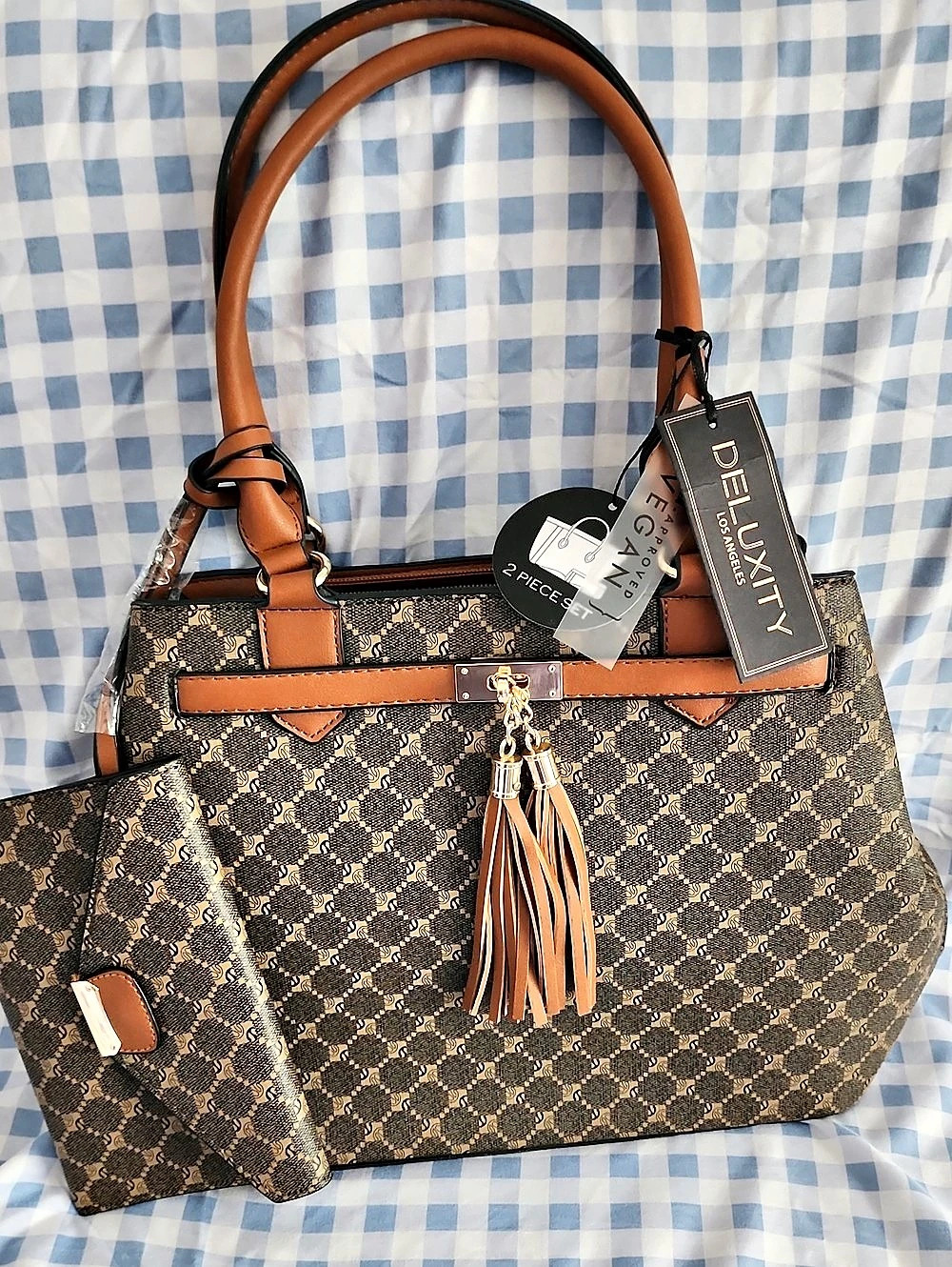 Deluxity 2-Piece Tote Bag in Brown & Black NWT